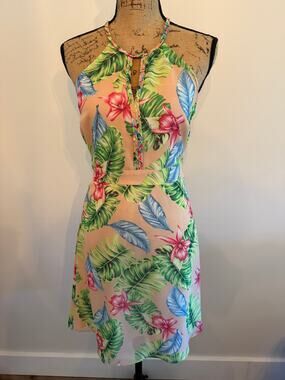 Esley Palm Tropical Halter Dress Size Small